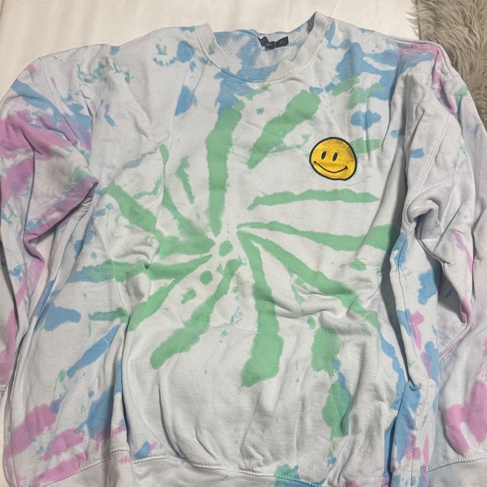 Nasty Gal Tie-Dye Sweater with Smiley Patch size XL